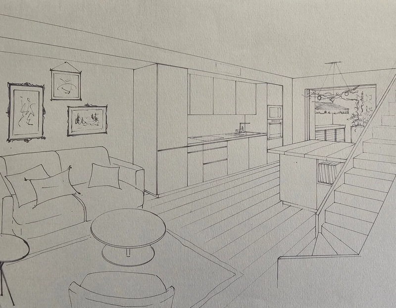 croquis architecte interieur aigues mortes escalier rorganisation sejour