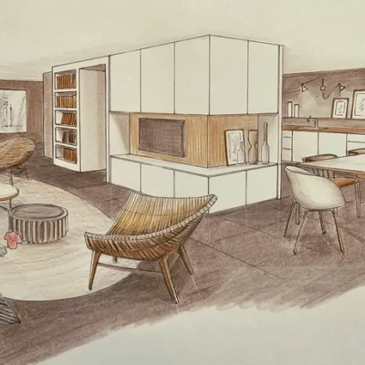 Accueil croquis architecte interieur grande motte renovation decoration sejour cuisine
